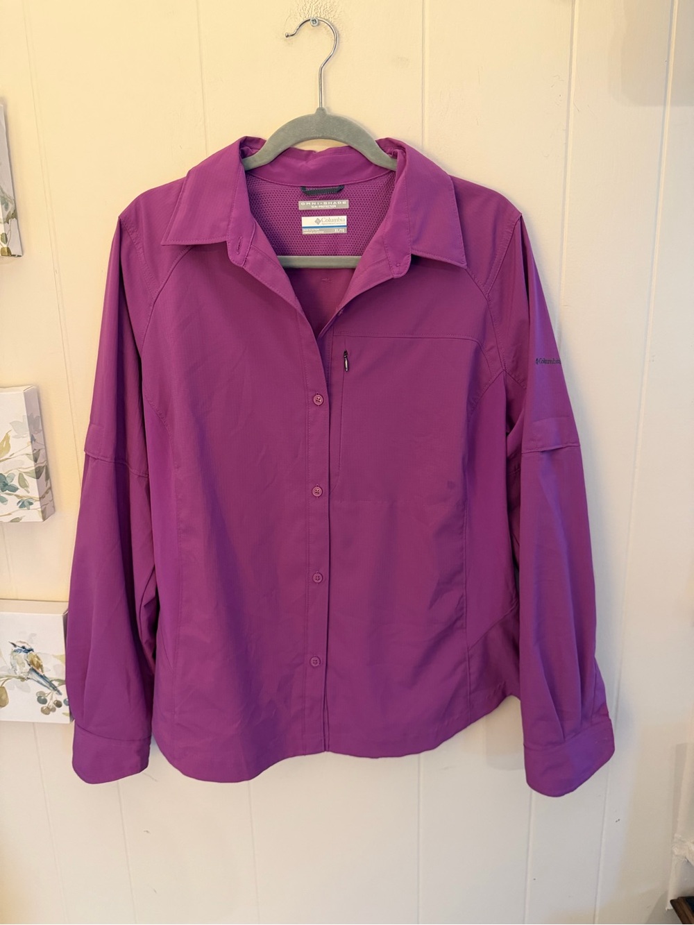 Columbia Women’s XL Omni-Shade Purple Hiking Shirt Long Sleeve Roll Tab Vented